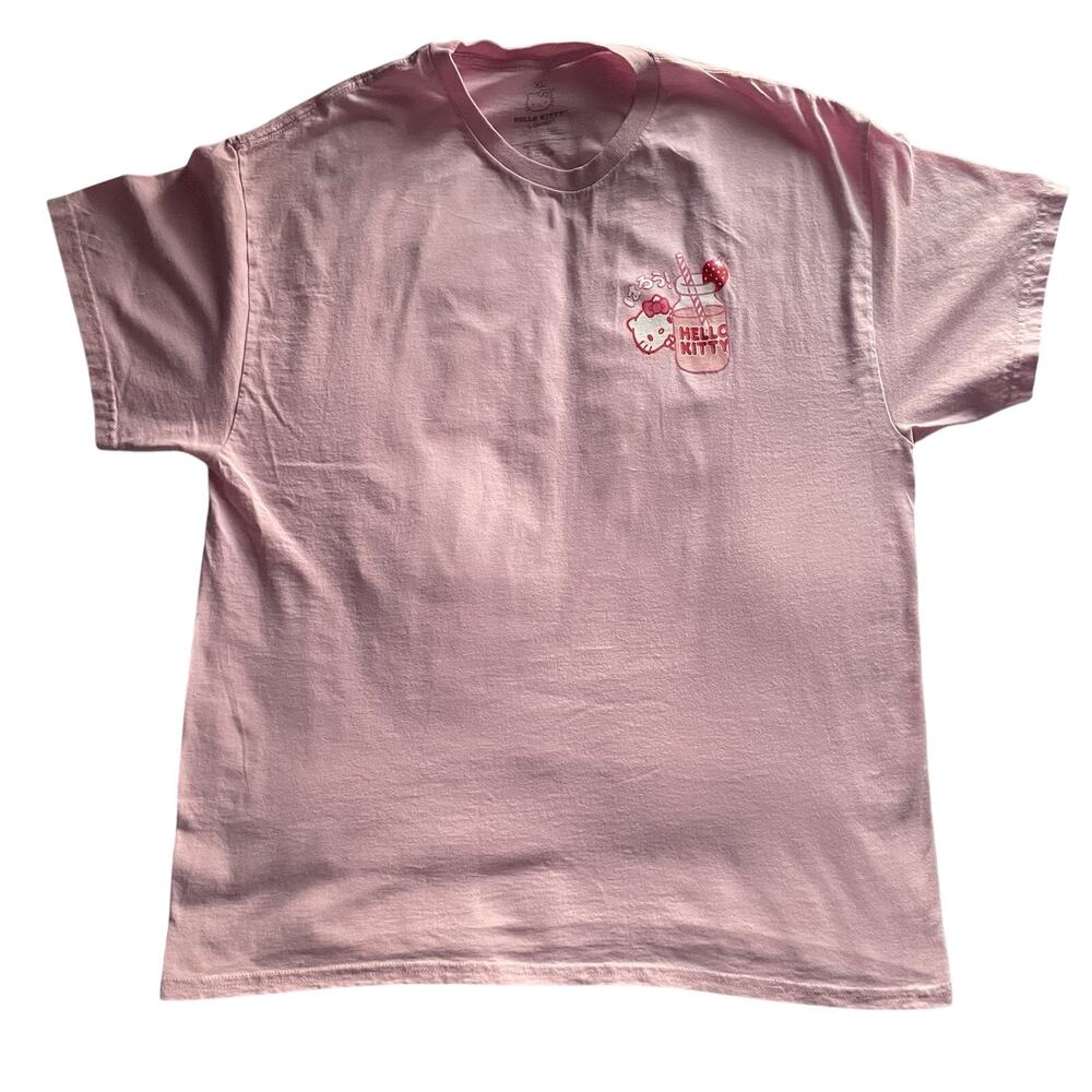Hello Kitty Sanrio Pink Strawberry Milk Graphic T-Shirt Kawaii XL